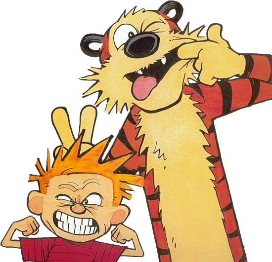 Calvin e Haroldo, por Bill Waterson - Aqui Haroldo, o tigre, nos é apresentado como Calvin o vê.